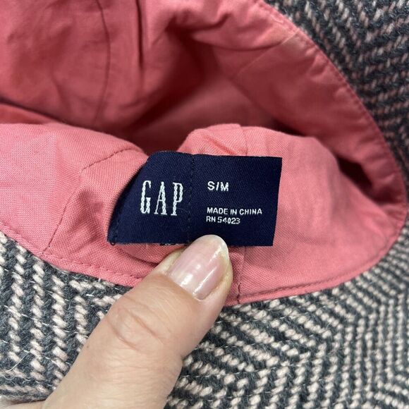 GAP Preppy Herringbone Hat S/M Wool Blend Lined Pink Band Bucket Cloche - Picture 5 of 7